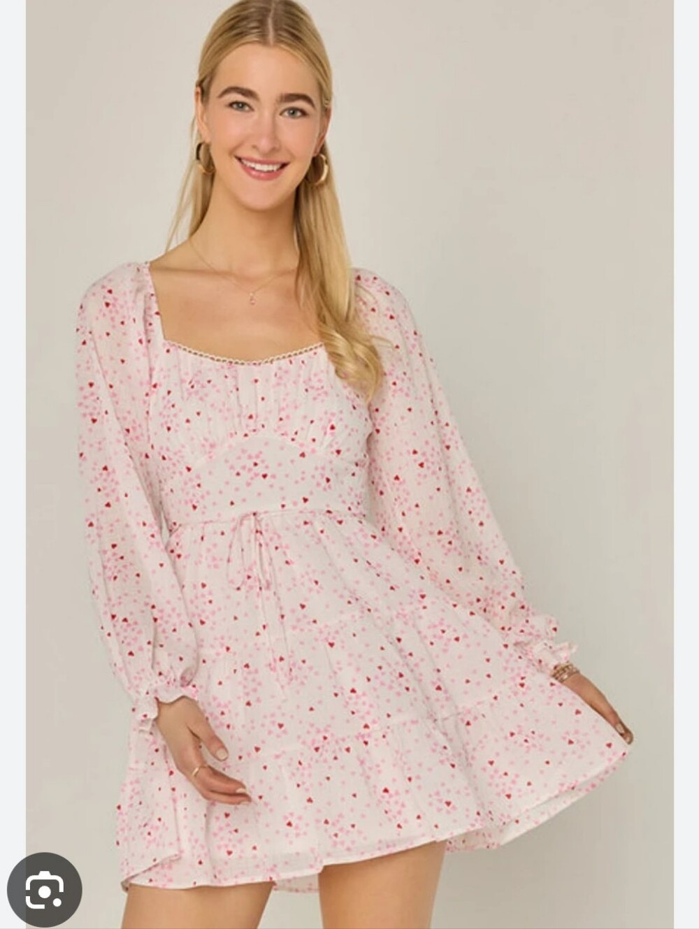 Francesca's Collections Light Pink Ditsy Heart Tiered Midi Dress Size M
